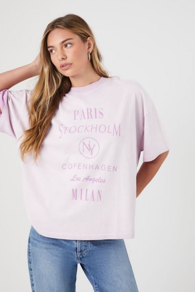 Camisa Forever 21 Global Cities Estampadas Mujer Lavanda Multicolor | NkIb3qWmERv