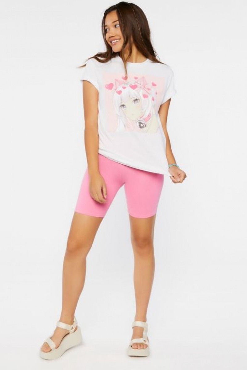 Camisa Forever 21 Heart Anime Girl Estampadas Mujer Blancas | 83cY6UWzro6