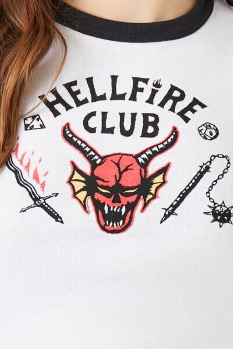 Camisa Forever 21 Hellfire Club Ringer Cropped Mujer Blancas Multicolor | bBRglWlH0JO