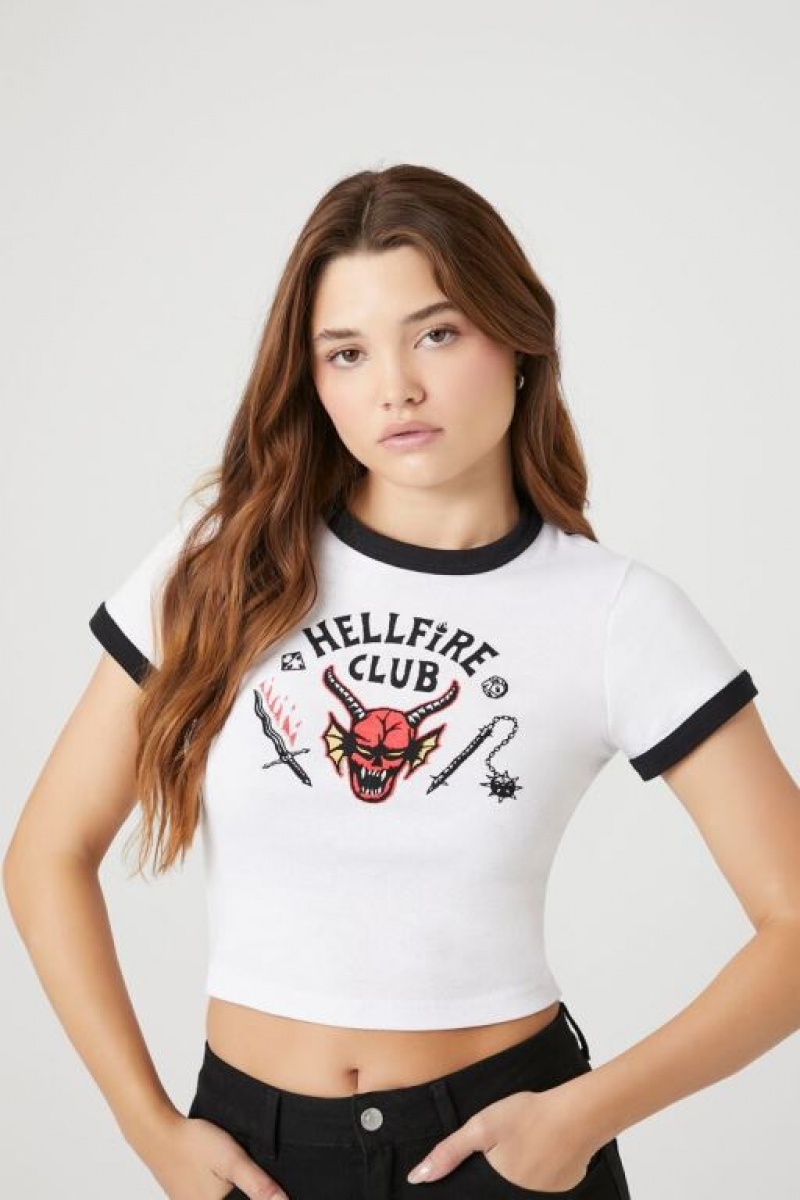 Camisa Forever 21 Hellfire Club Ringer Cropped Mujer Blancas Multicolor | bBRglWlH0JO