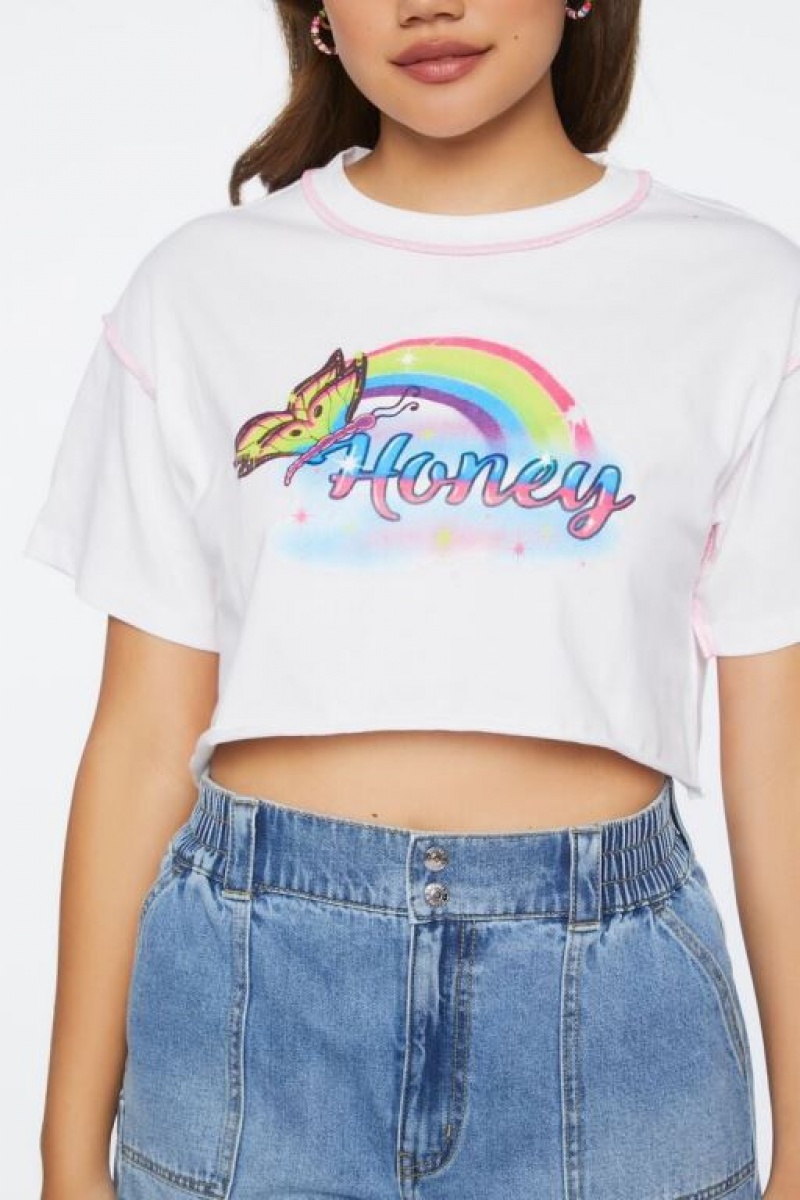 Camisa Forever 21 Honey Estampadas Cropped Mujer Blancas Multicolor | bFW7KsRCDoa