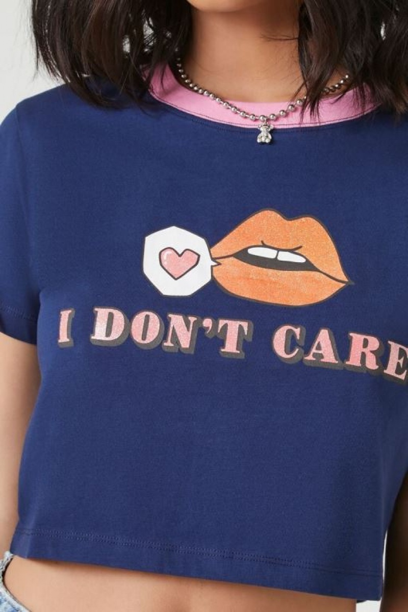 Camisa Forever 21 I Dont Care Estampadas Baby Mujer Azules Multicolor | G3elPelgZYj