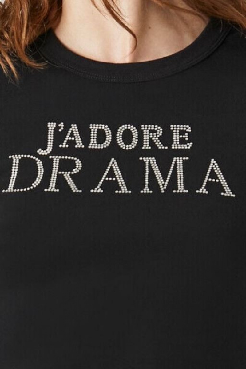 Camisa Forever 21 Jadore Drama Estampadas Baby Mujer Negras Plateadas | SHwjbgMyBZC