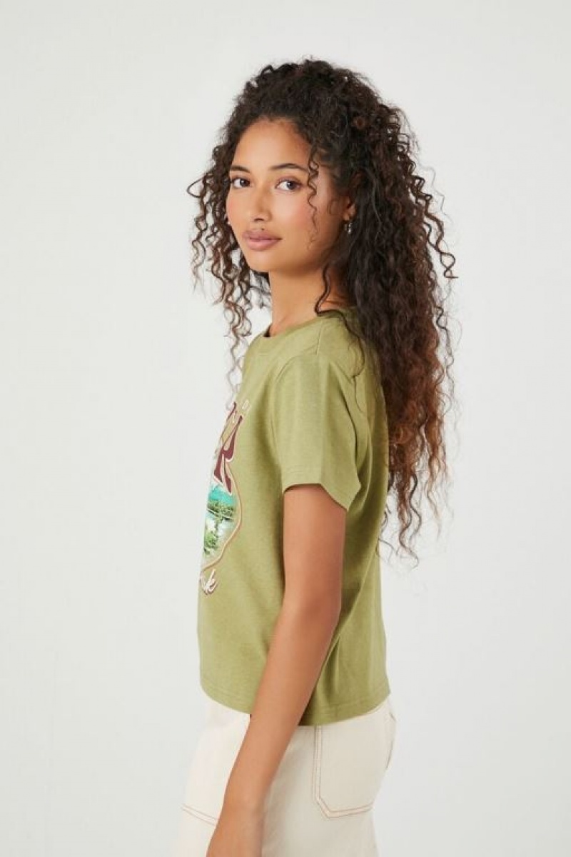 Camisa Forever 21 Jasper National Park Estampadas Mujer Verde Multicolor | hFAEe9Hlonk