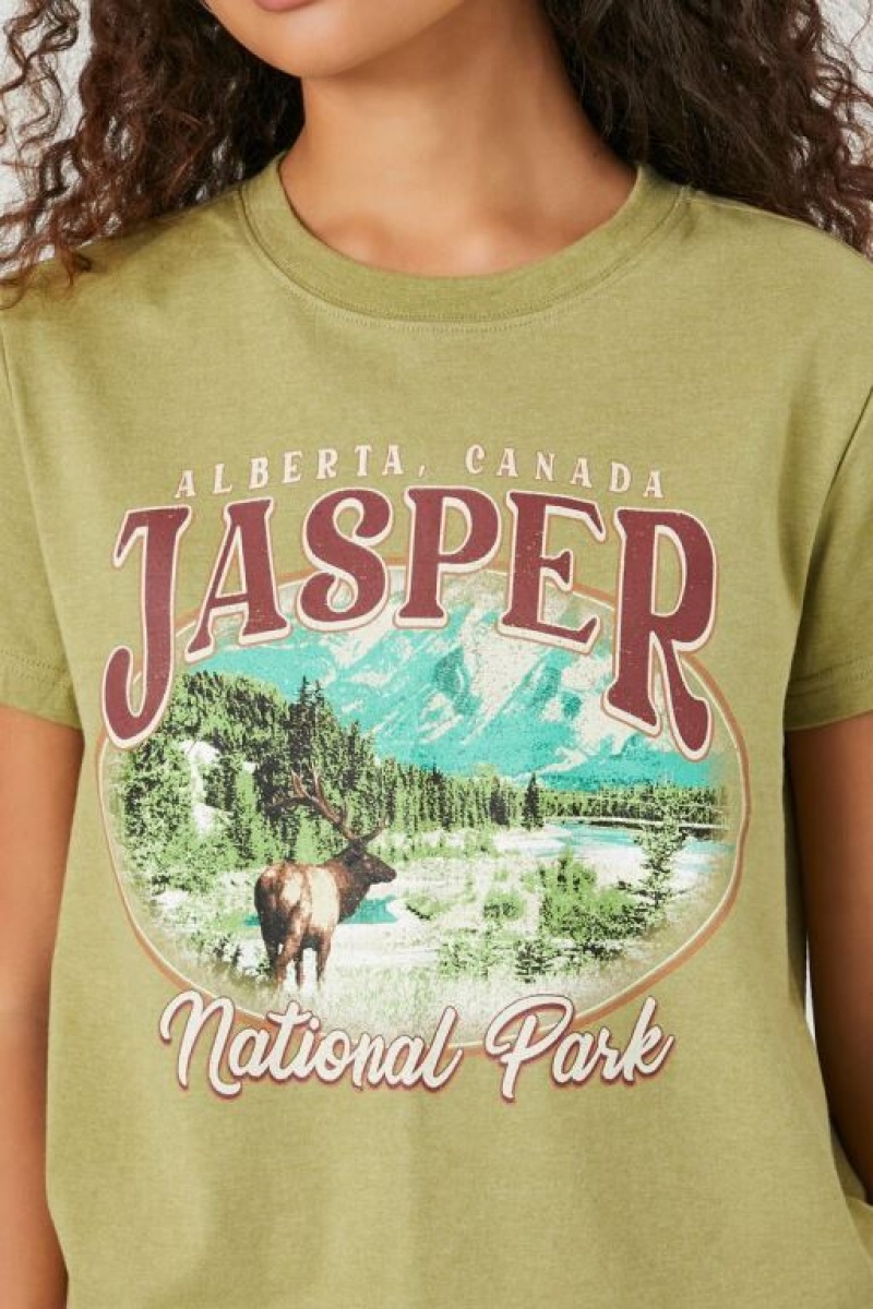 Camisa Forever 21 Jasper National Park Estampadas Mujer Verde Multicolor | hFAEe9Hlonk