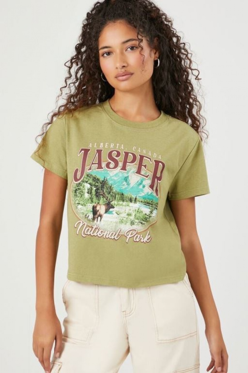 Camisa Forever 21 Jasper National Park Estampadas Mujer Verde Multicolor | hFAEe9Hlonk