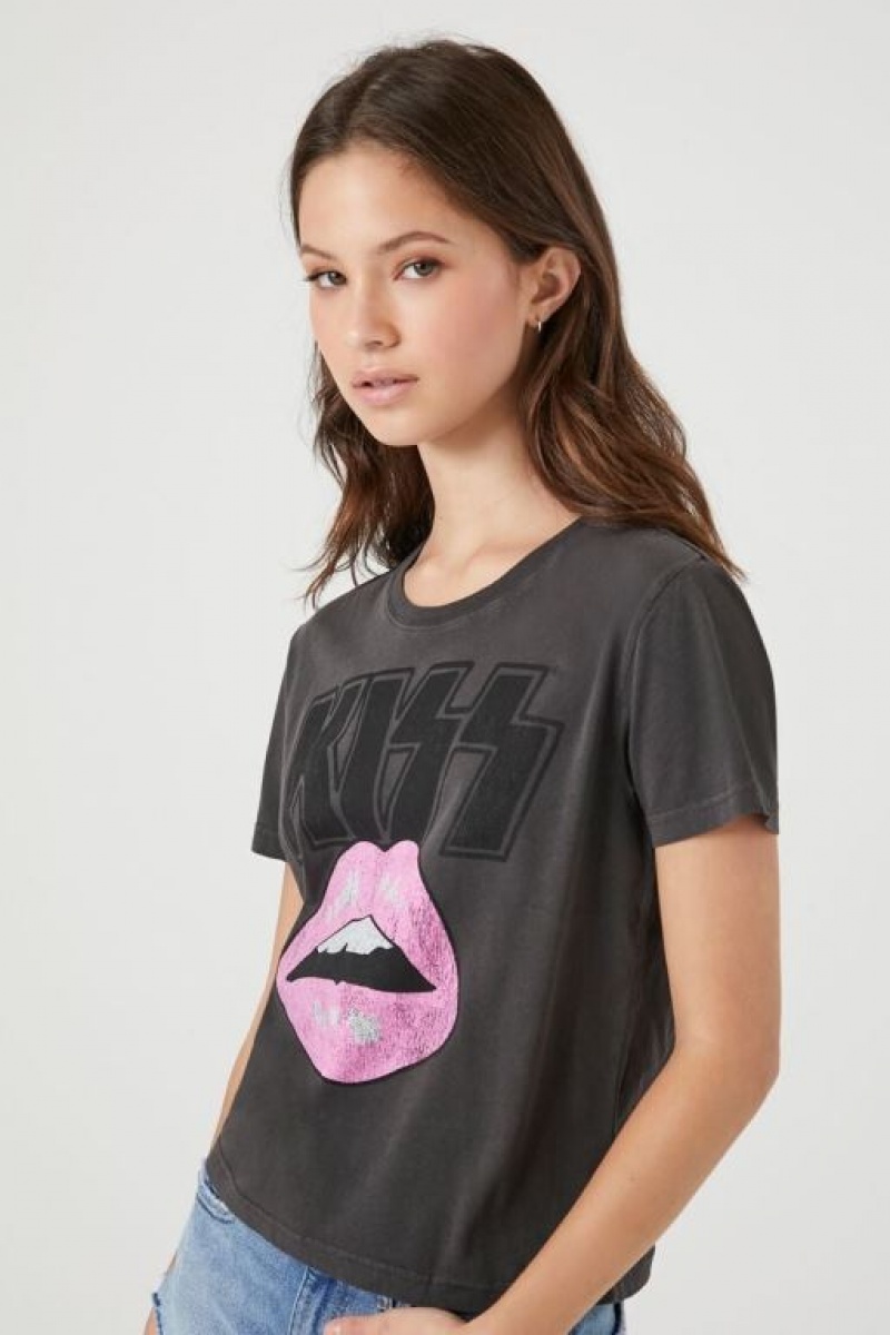 Camisa Forever 21 Kiss Estampadas Cropped Mujer Gris Multicolor | aMGXQgk2Fmr