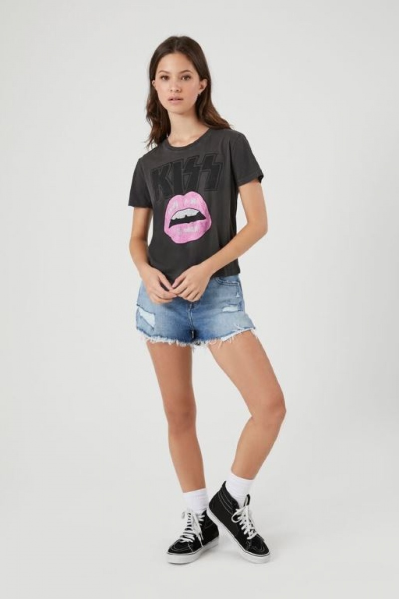 Camisa Forever 21 Kiss Estampadas Cropped Mujer Gris Multicolor | aMGXQgk2Fmr