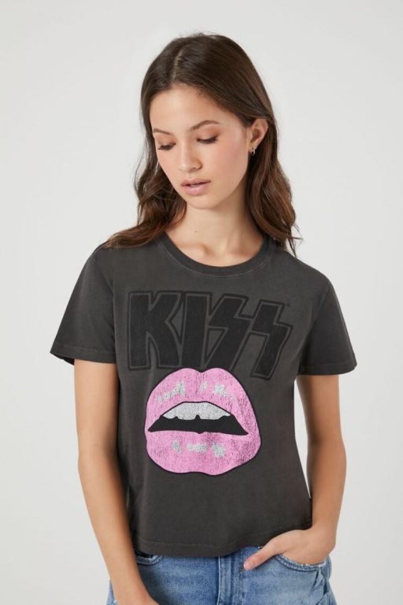 Camisa Forever 21 Kiss Estampadas Cropped Mujer Gris Multicolor | aMGXQgk2Fmr