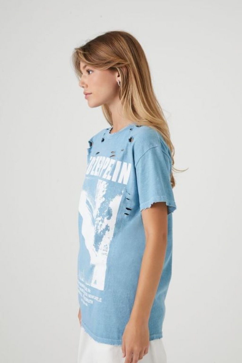 Camisa Forever 21 Led Zeppelin Estampadas Distressed Mujer Azules Multicolor | c9S7FErESpl