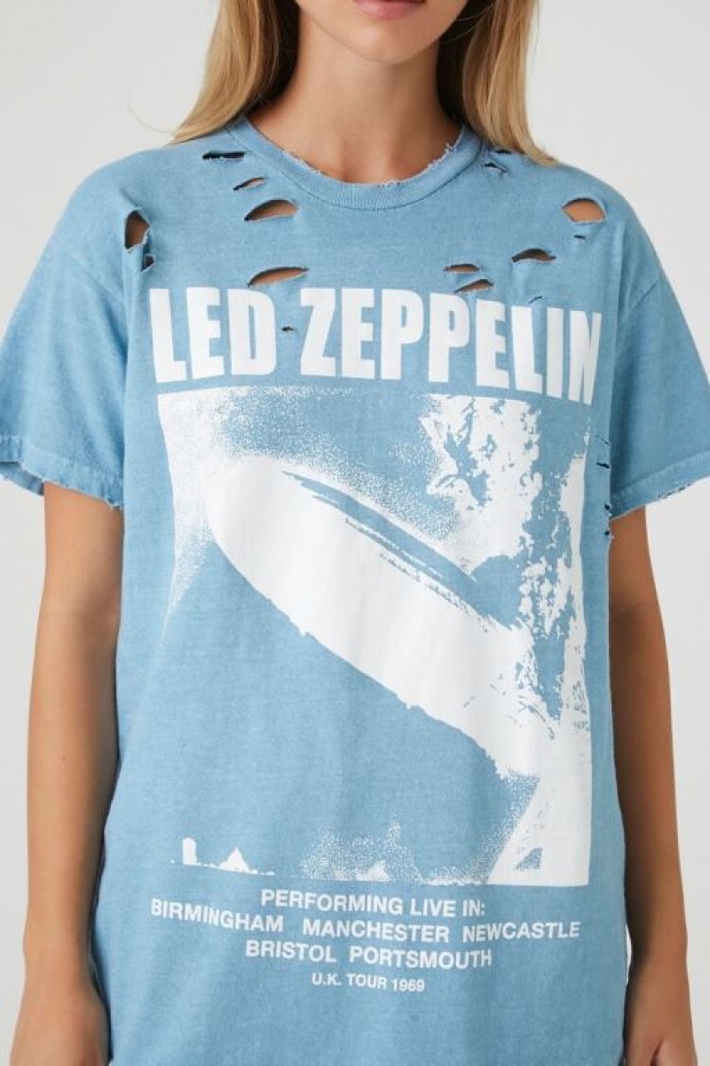 Camisa Forever 21 Led Zeppelin Estampadas Distressed Mujer Azules Multicolor | c9S7FErESpl