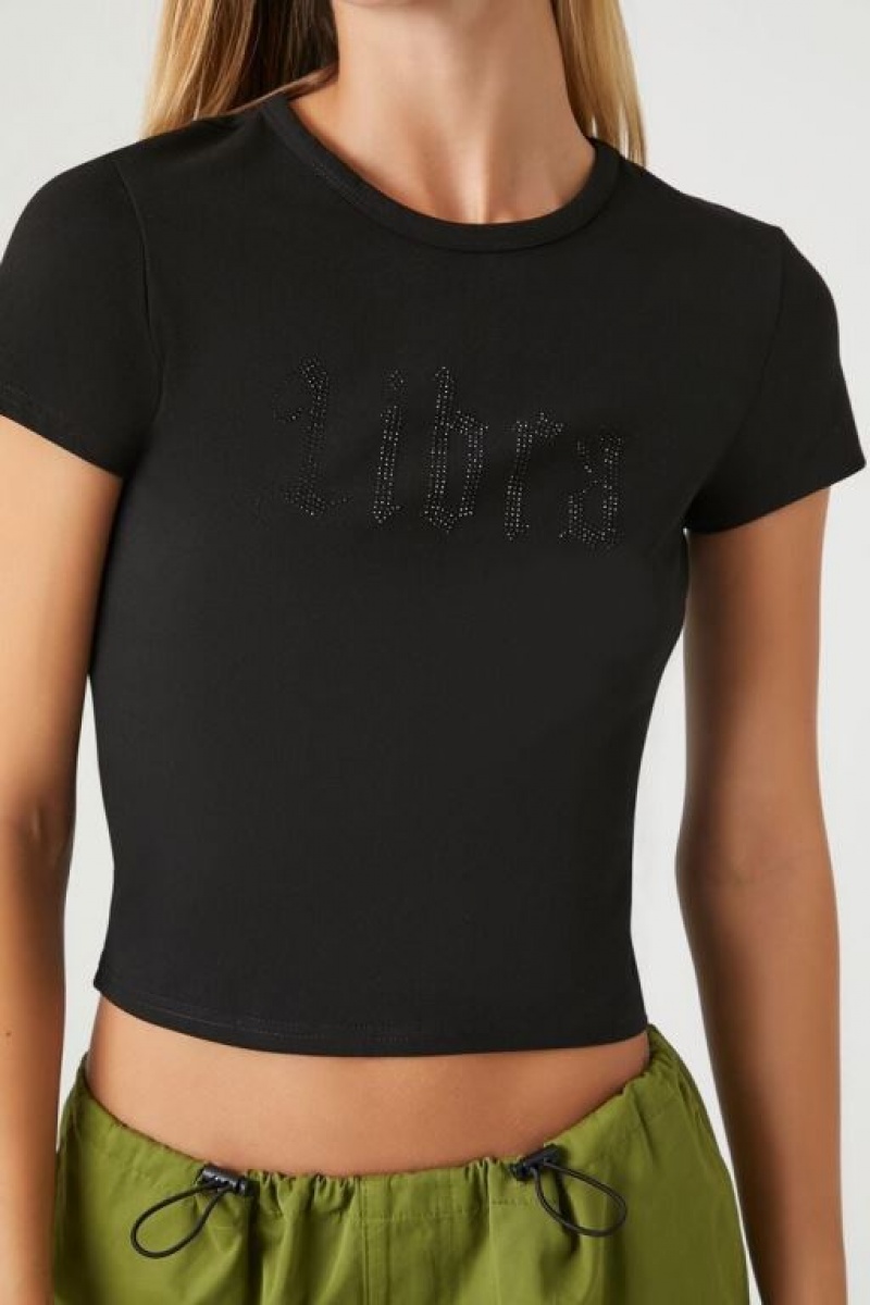 Camisa Forever 21 Libra Rhinestone Cropped Mujer Negras Plateadas | e1m9oHHNA8p