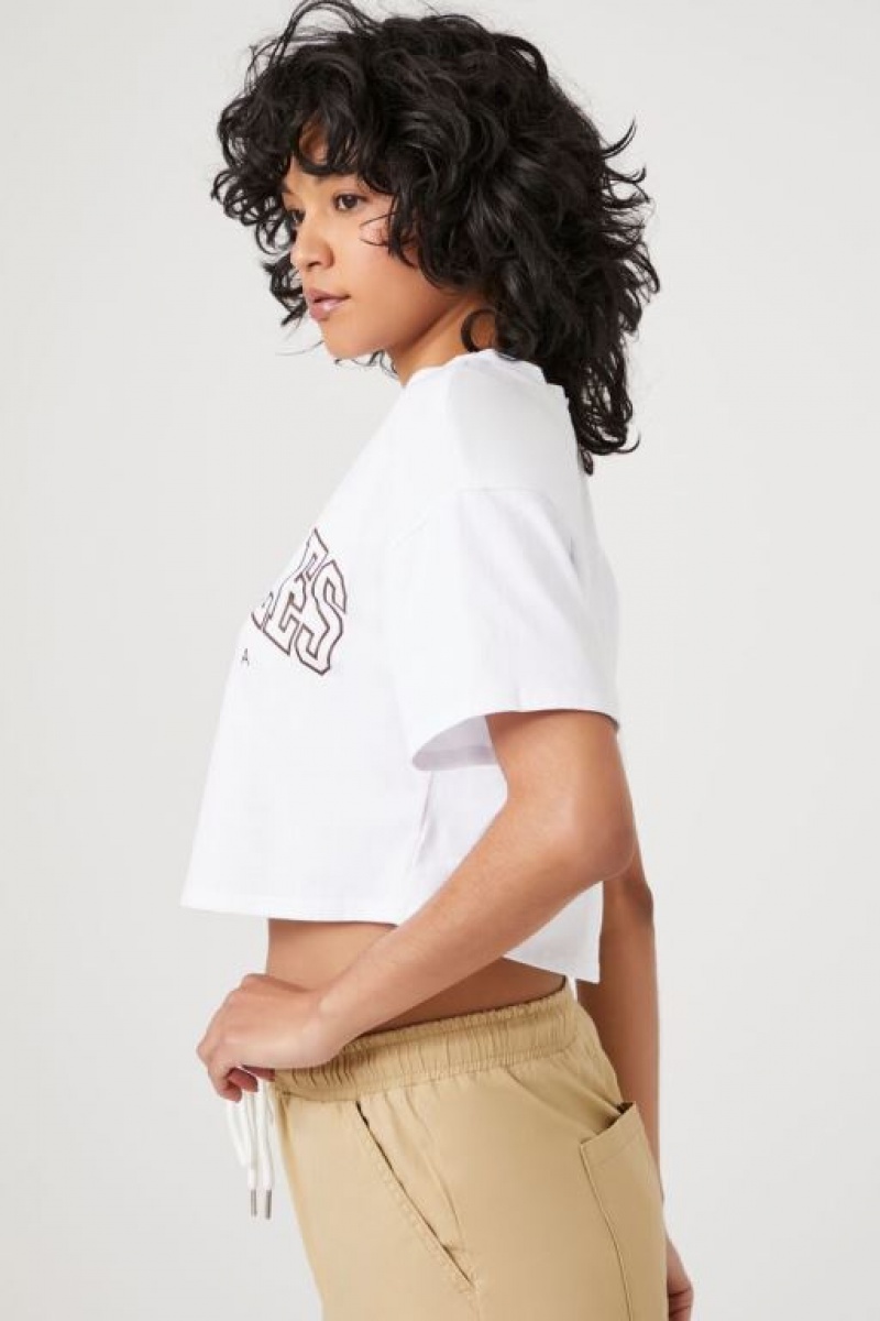 Camisa Forever 21 Los Angeles Estampadas Cropped Mujer Blancas Negras | L5SePGNrFOO