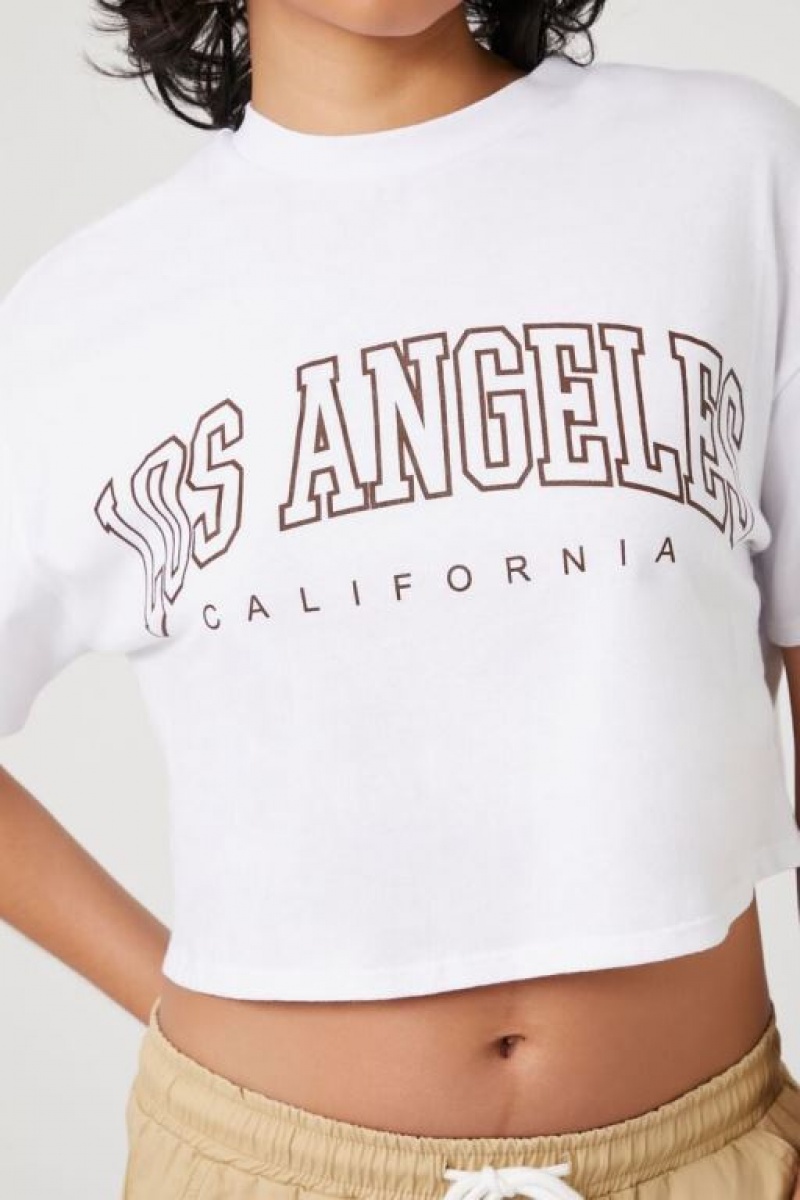 Camisa Forever 21 Los Angeles Estampadas Cropped Mujer Blancas Negras | L5SePGNrFOO