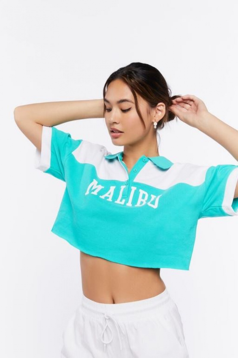 Camisa Forever 21 Malibu Estampadas Cropped Polo Mujer Verde Multicolor | 8xf1BLQ6H9a