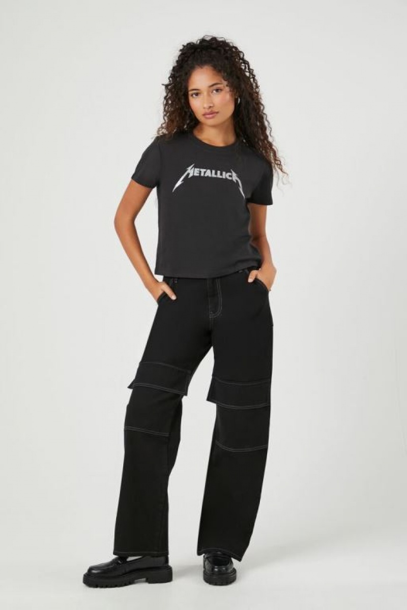 Camisa Forever 21 Metallica Estampadas Cropped Mujer Negras Plateadas | C1AUizV4Ws1