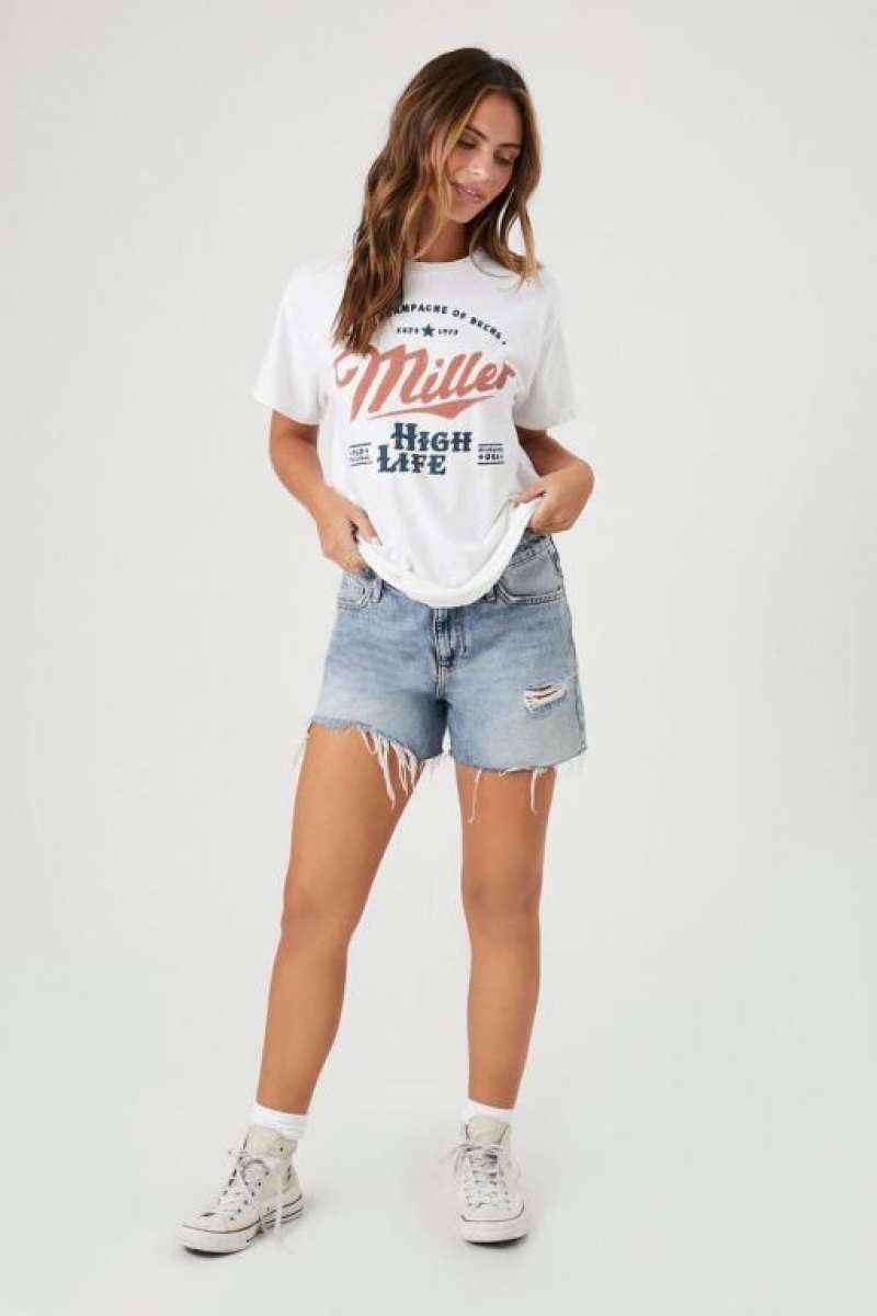 Camisa Forever 21 Miller High Life Estampadas Mujer Blancas Multicolor | HT4L3BpksHG