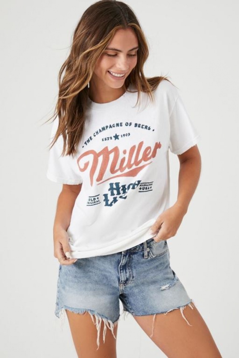 Camisa Forever 21 Miller High Life Estampadas Mujer Blancas Multicolor | HT4L3BpksHG