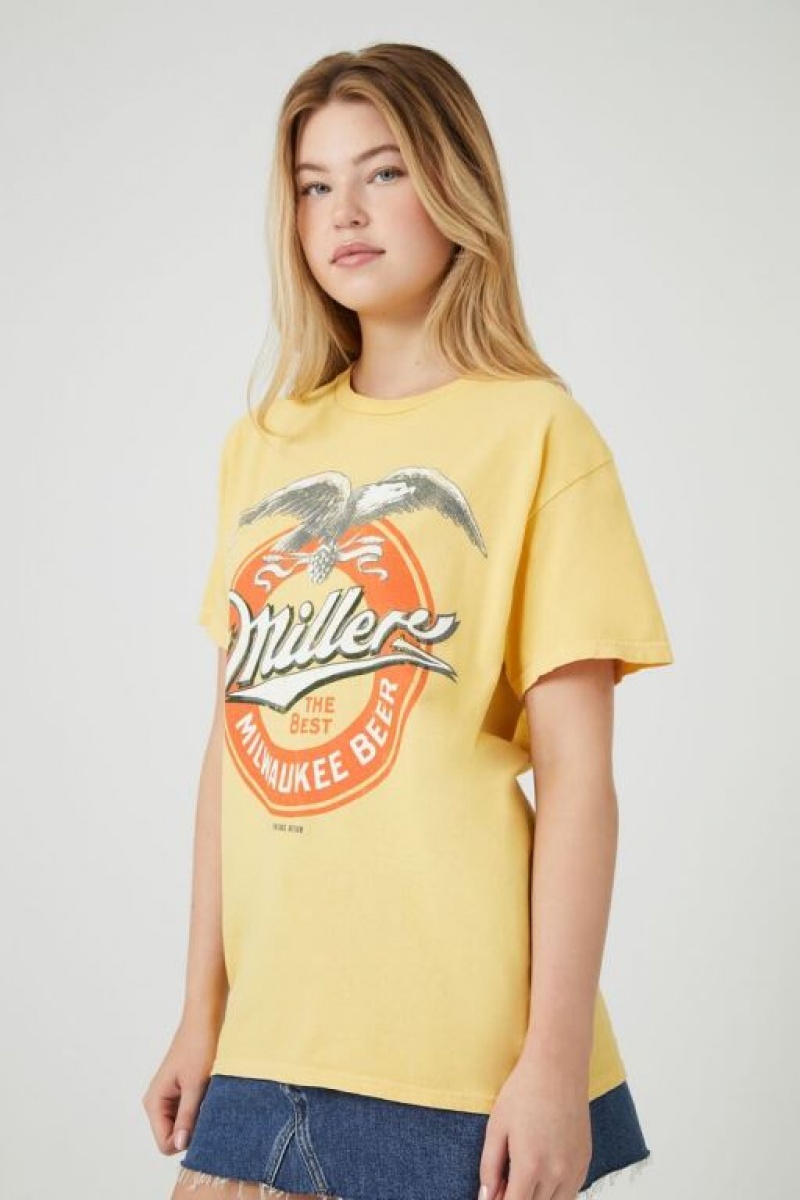 Camisa Forever 21 Miller Milwaukee Beer Estampadas Mujer Amarillo Multicolor | SQSqIRSgEdW