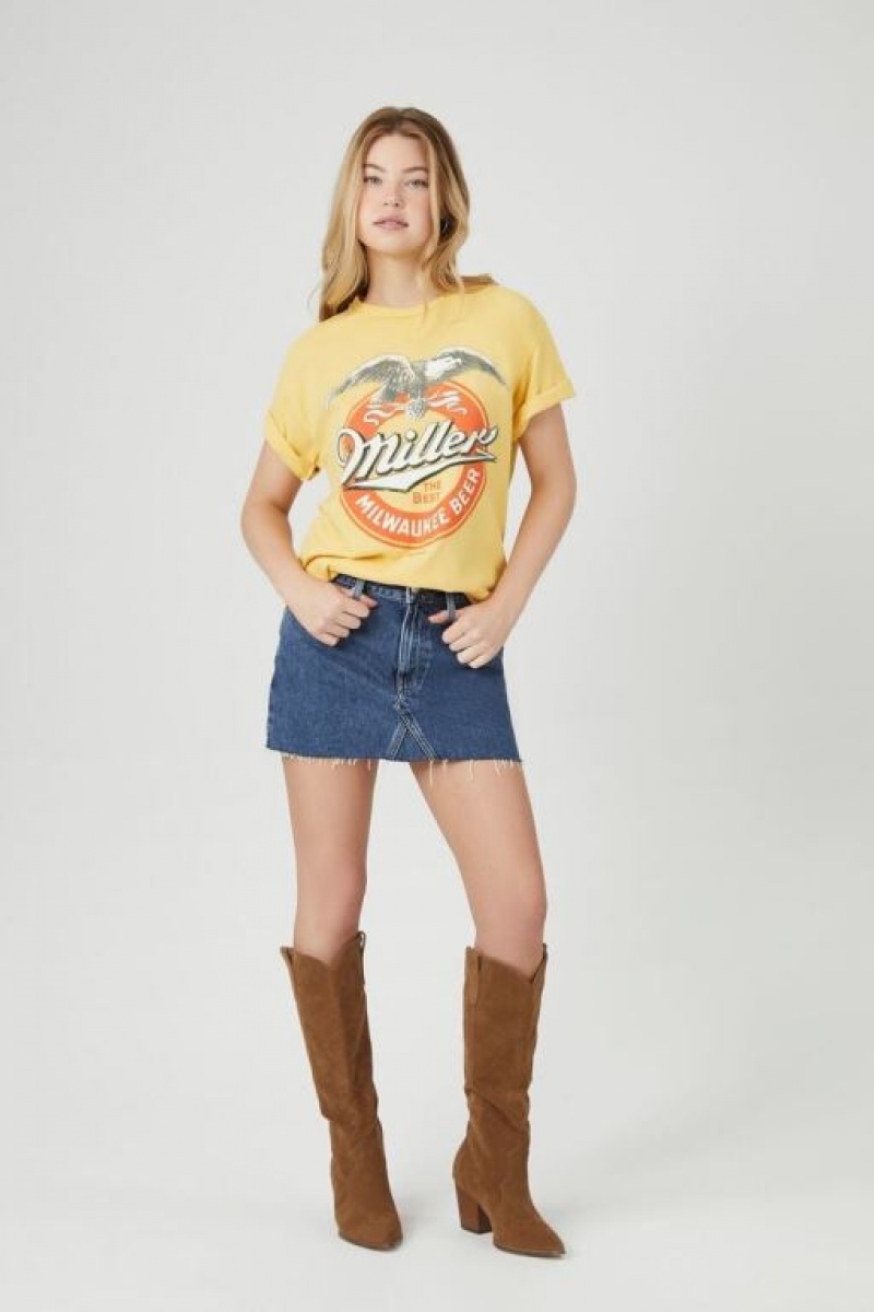 Camisa Forever 21 Miller Milwaukee Beer Estampadas Mujer Amarillo Multicolor | SQSqIRSgEdW