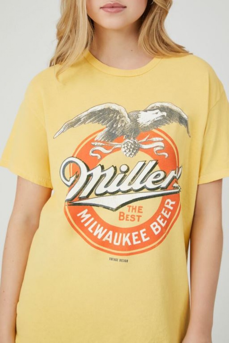 Camisa Forever 21 Miller Milwaukee Beer Estampadas Mujer Amarillo Multicolor | SQSqIRSgEdW