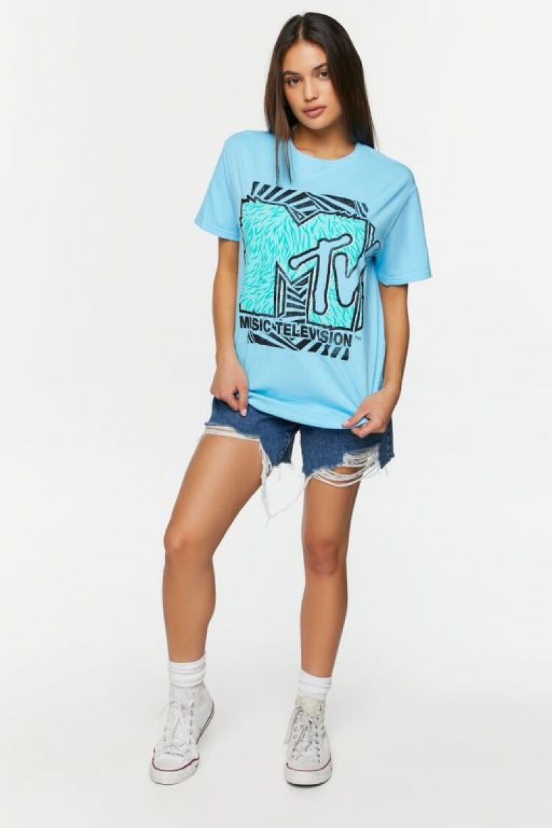 Camisa Forever 21 Mtv Estampadas Crew Mujer Azules Multicolor | ena8rAxV71H