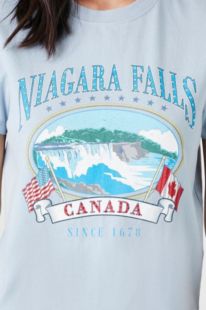 Camisa Forever 21 Niagara Falls Estampadas Mujer Azules Multicolor | eEu5ZptQSJP