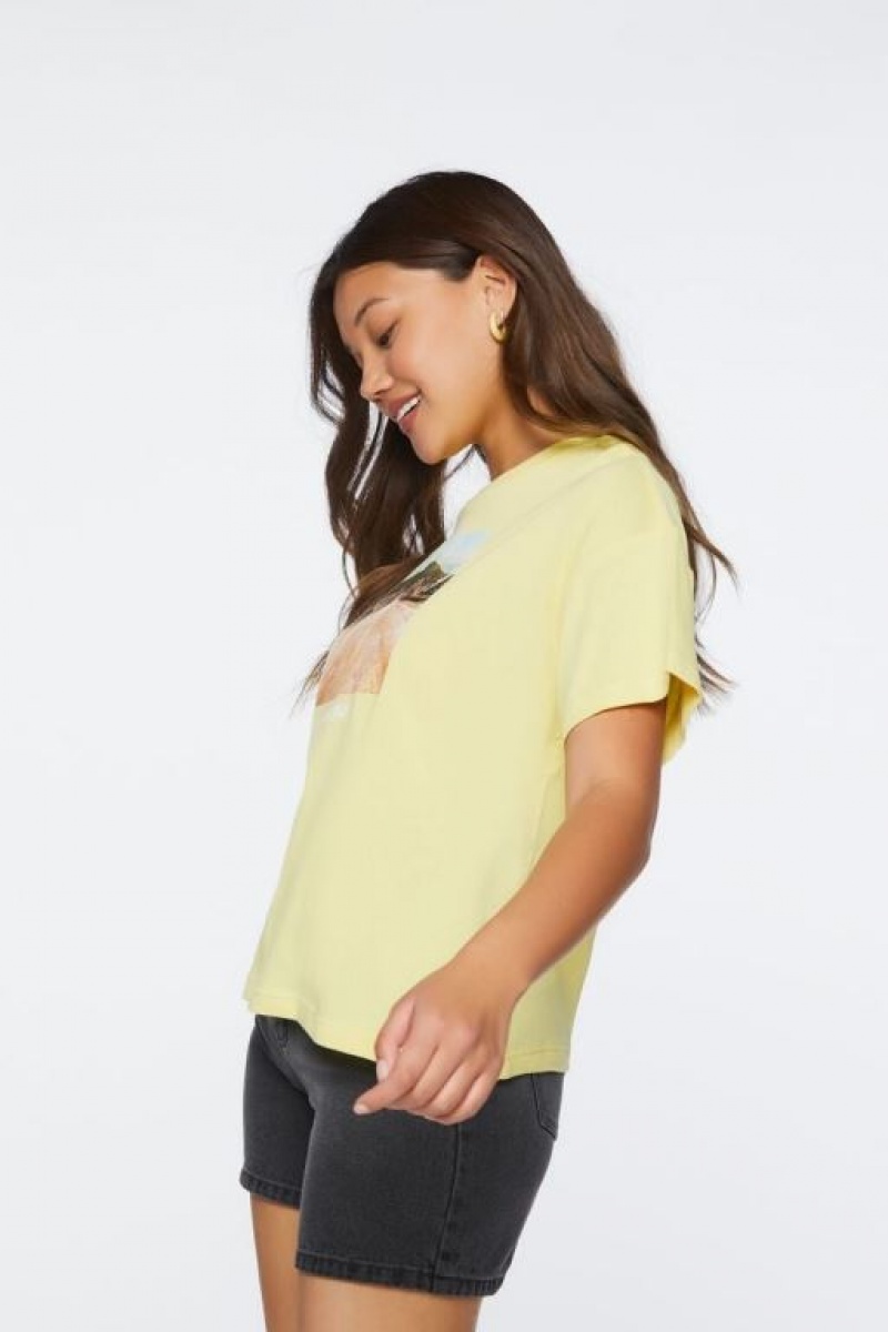 Camisa Forever 21 No Signal Estampadas Crew Neck Mujer Amarillo Multicolor | K3OWyf2b0r4