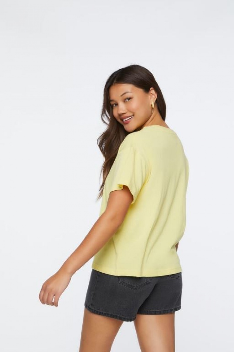 Camisa Forever 21 No Signal Estampadas Crew Neck Mujer Amarillo Multicolor | K3OWyf2b0r4