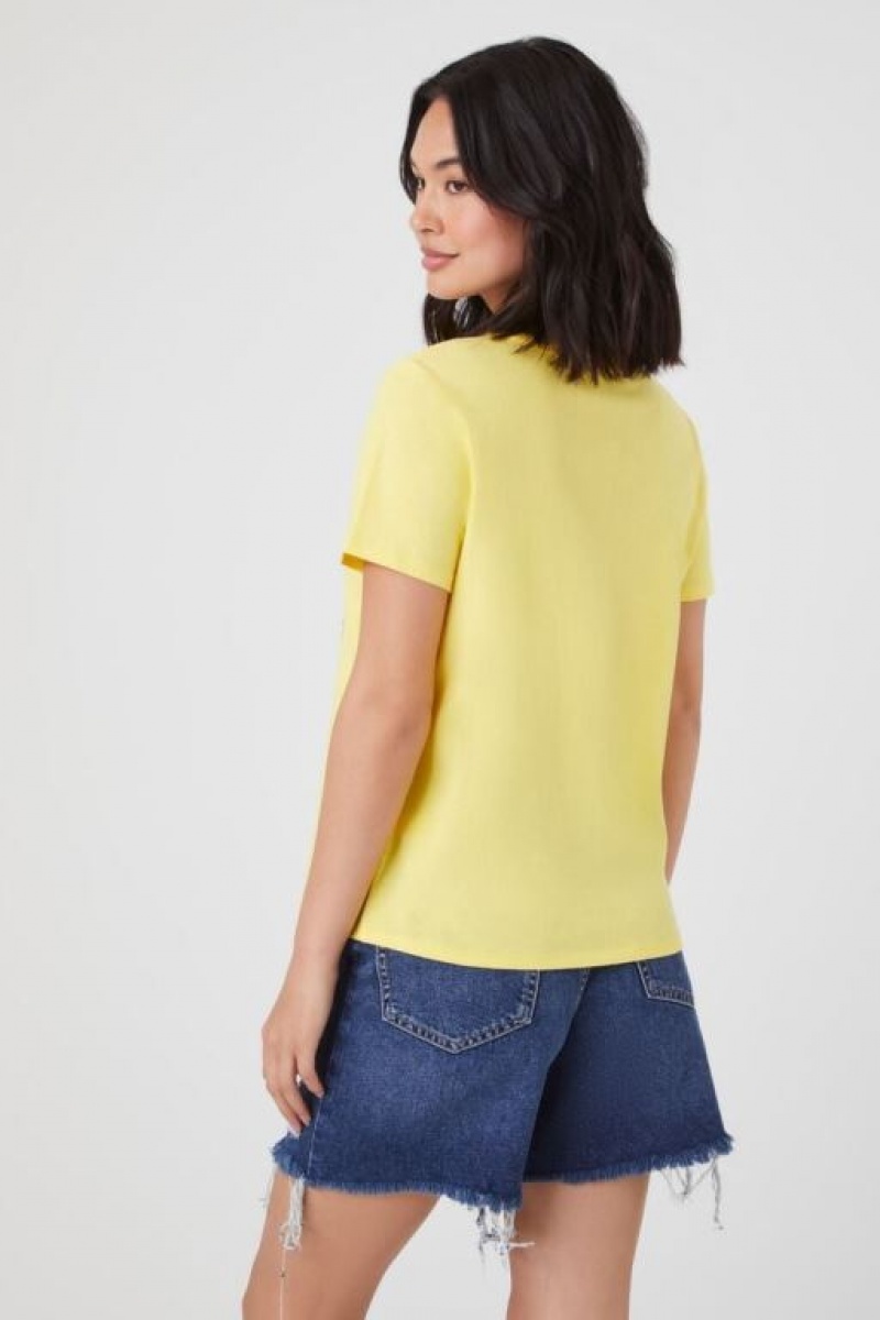 Camisa Forever 21 Organically Grown Cotton Mujer Amarillo Multicolor | O2x3njWSCST