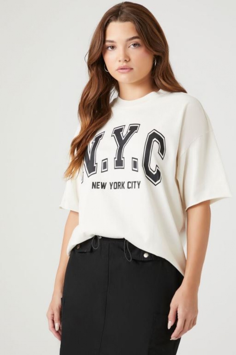 Camisa Forever 21 Oversized Nyc Estampadas Mujer Blancas Negras | d6e8S4LzIxb