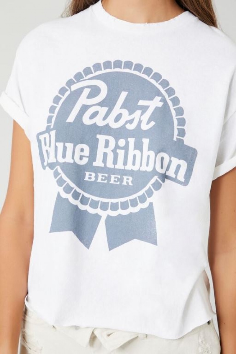 Camisa Forever 21 Pabst Blue Ribbon Beer Estampadas Mujer Blancas Multicolor | cd3DcX8XU75