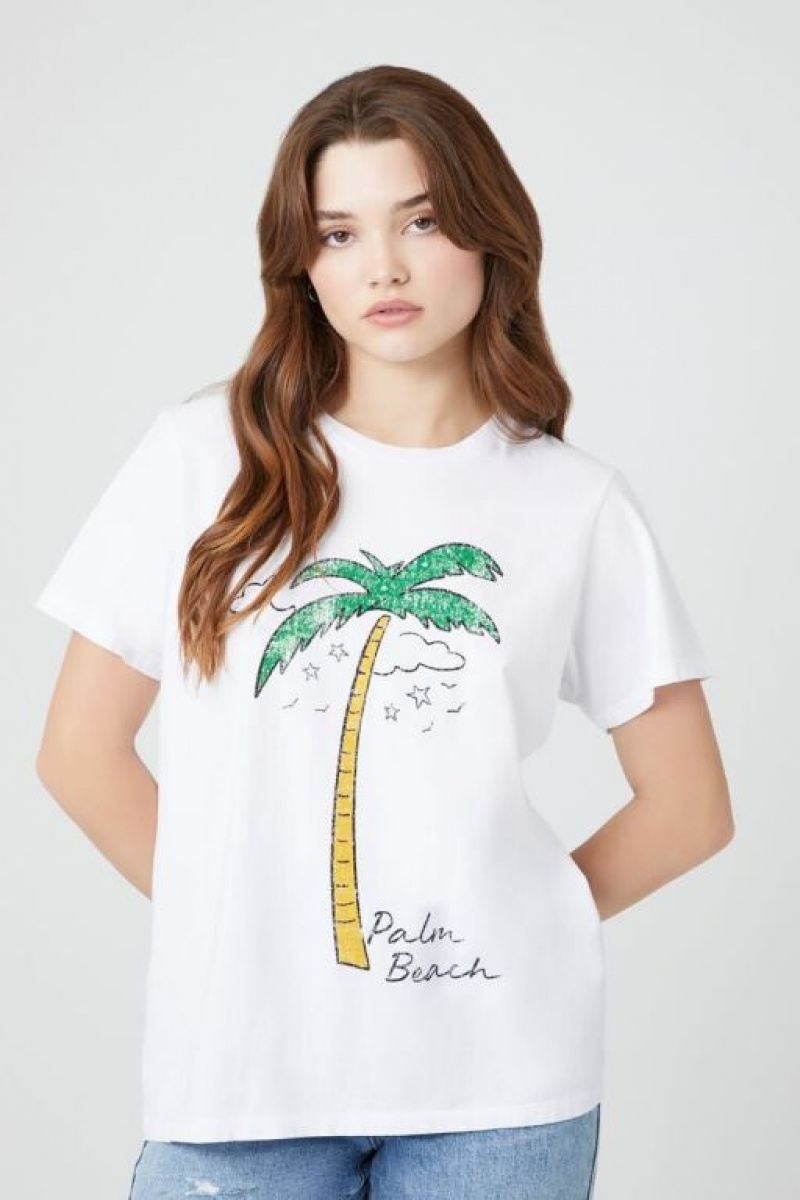 Camisa Forever 21 Palm Beach Estampadas Mujer Blancas Multicolor | 9qlyw35ZUF6