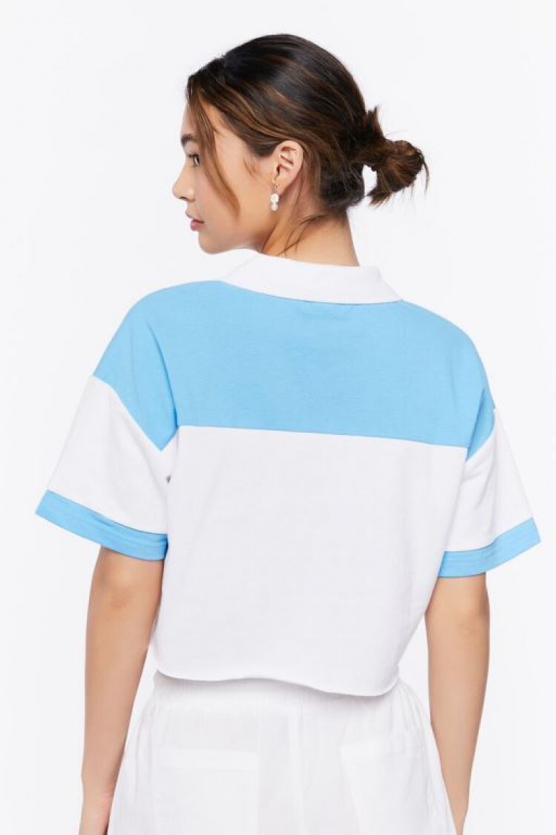 Camisa Forever 21 Palm Beach Estampadas Cropped Polo Mujer Azules Multicolor | aOkbrGzobxO