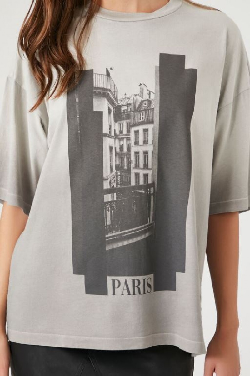 Camisa Forever 21 Paris Balcony Estampadas Mujer Gris Negras | WijCciXfl6G