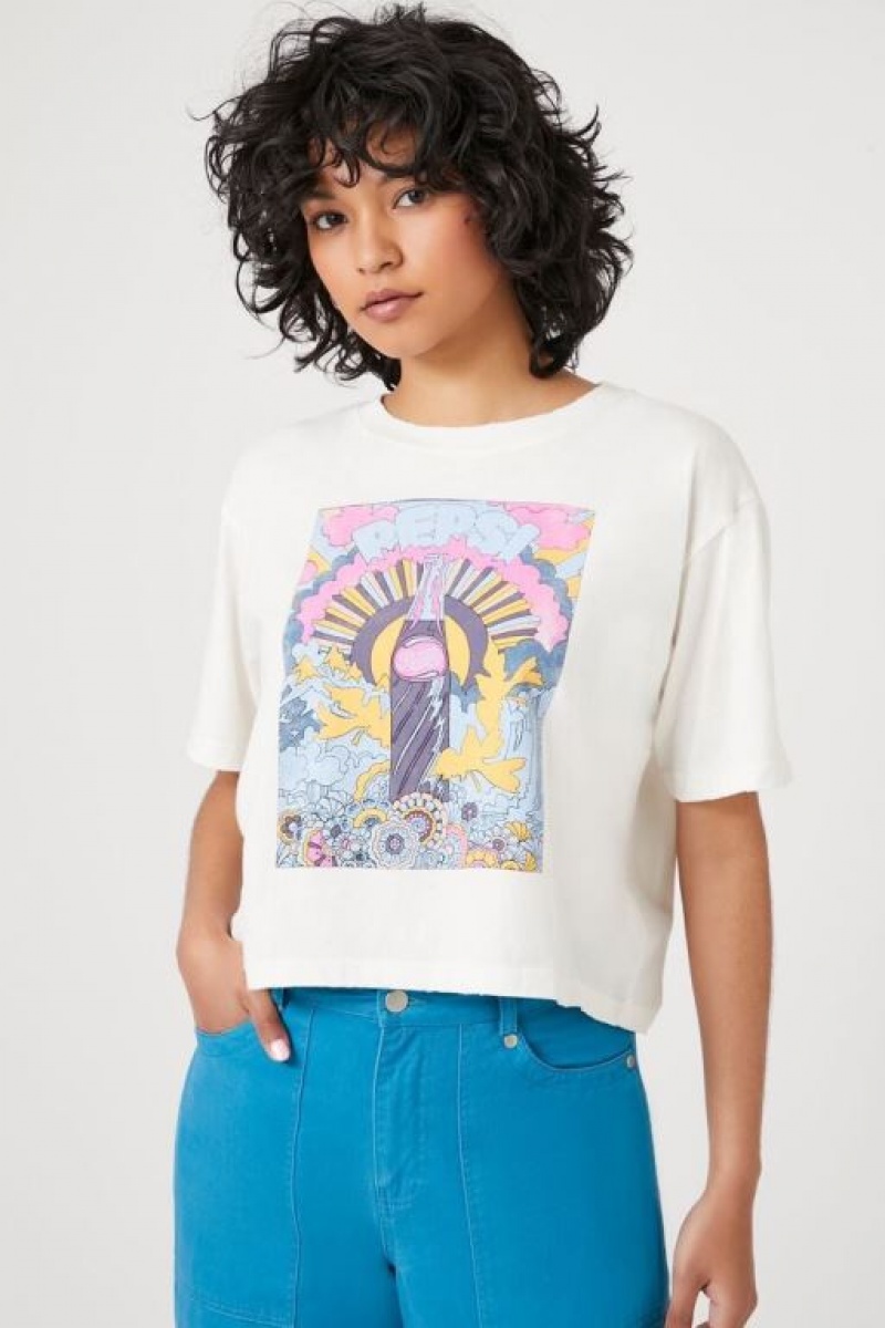 Camisa Forever 21 Pepsi Estampadas Cropped Mujer Blancas Multicolor | MxeSK0NE8fB