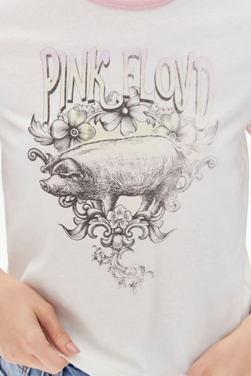 Camisa Forever 21 Pink Floyd Estampadas Cropped Ringer Mujer Blancas Rosas | Shn9GRG81dg