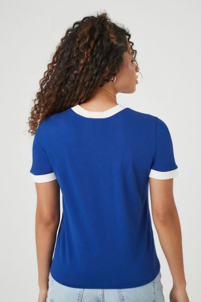 Camisa Forever 21 Portland Ringer Mujer Azules Oscuro Blancas | UN1LOGIzU5p