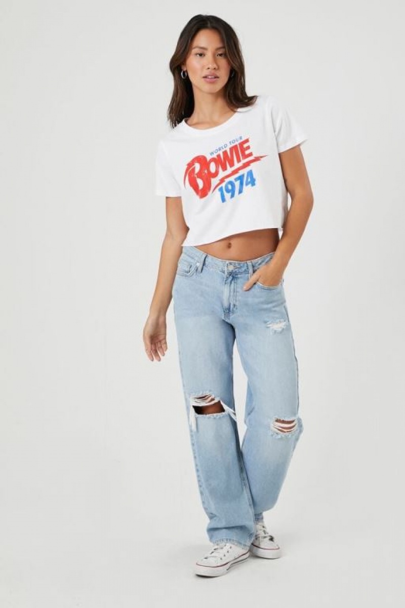 Camisa Forever 21 Prince Peter Bowie Estampadas Cropped Mujer Blancas Multicolor | Weu5AldnNhO