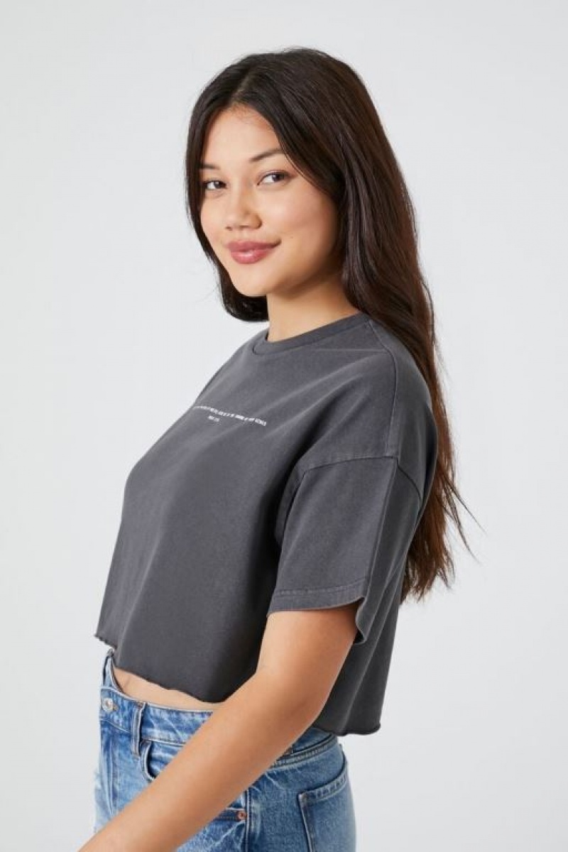 Camisa Forever 21 Psalm Cropped Estampadas Mujer Gris Multicolor | ERpBzGGjphX