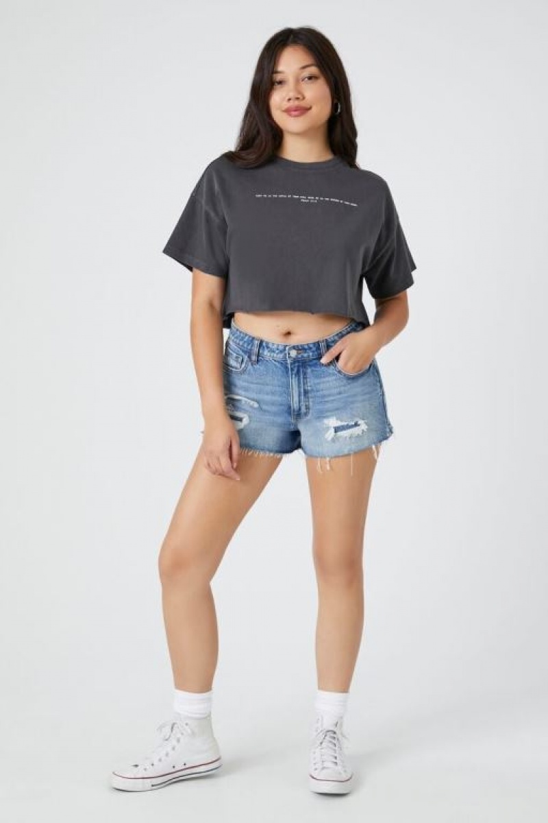 Camisa Forever 21 Psalm Cropped Estampadas Mujer Gris Multicolor | ERpBzGGjphX