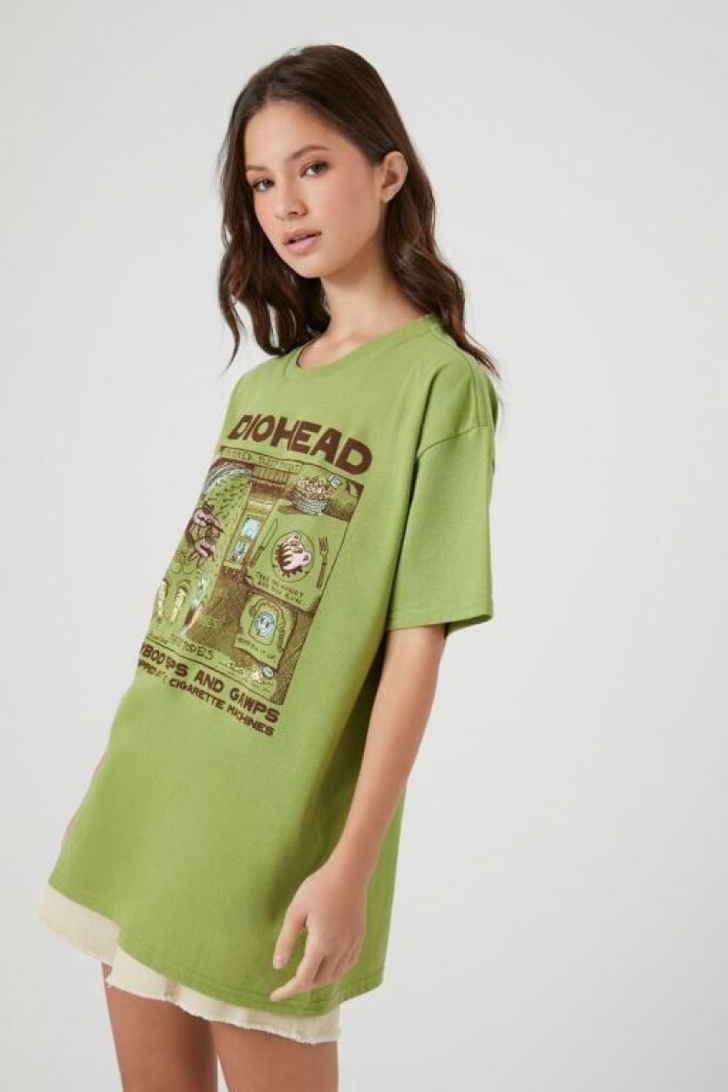 Camisa Forever 21 Radiohead Estampadas Mujer Verde Multicolor | vHSjFe09vGN