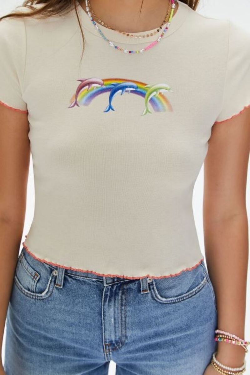 Camisa Forever 21 Rainbow Dolphin Estampadas Mujer Marrones Multicolor | BhVO7fF2SJA