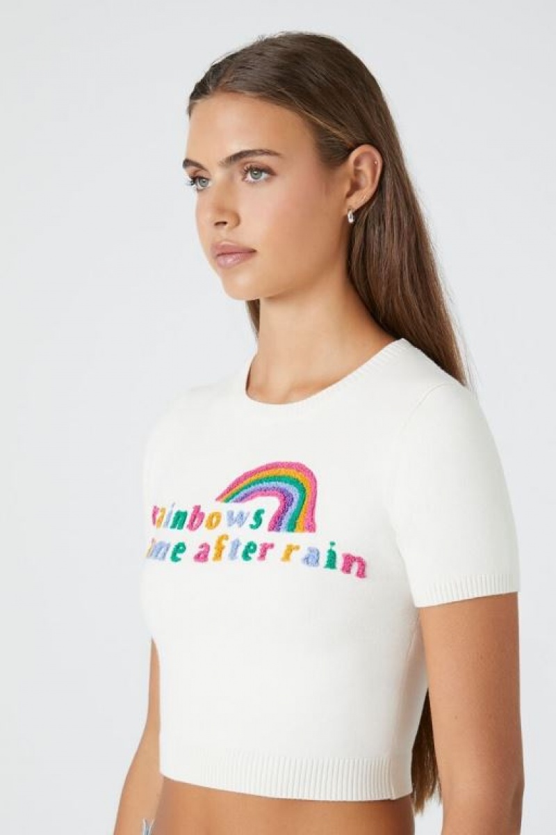 Camisa Forever 21 Rainbows Estampadas Knit Mujer Blancas Multicolor | PyDGuYOMYUO