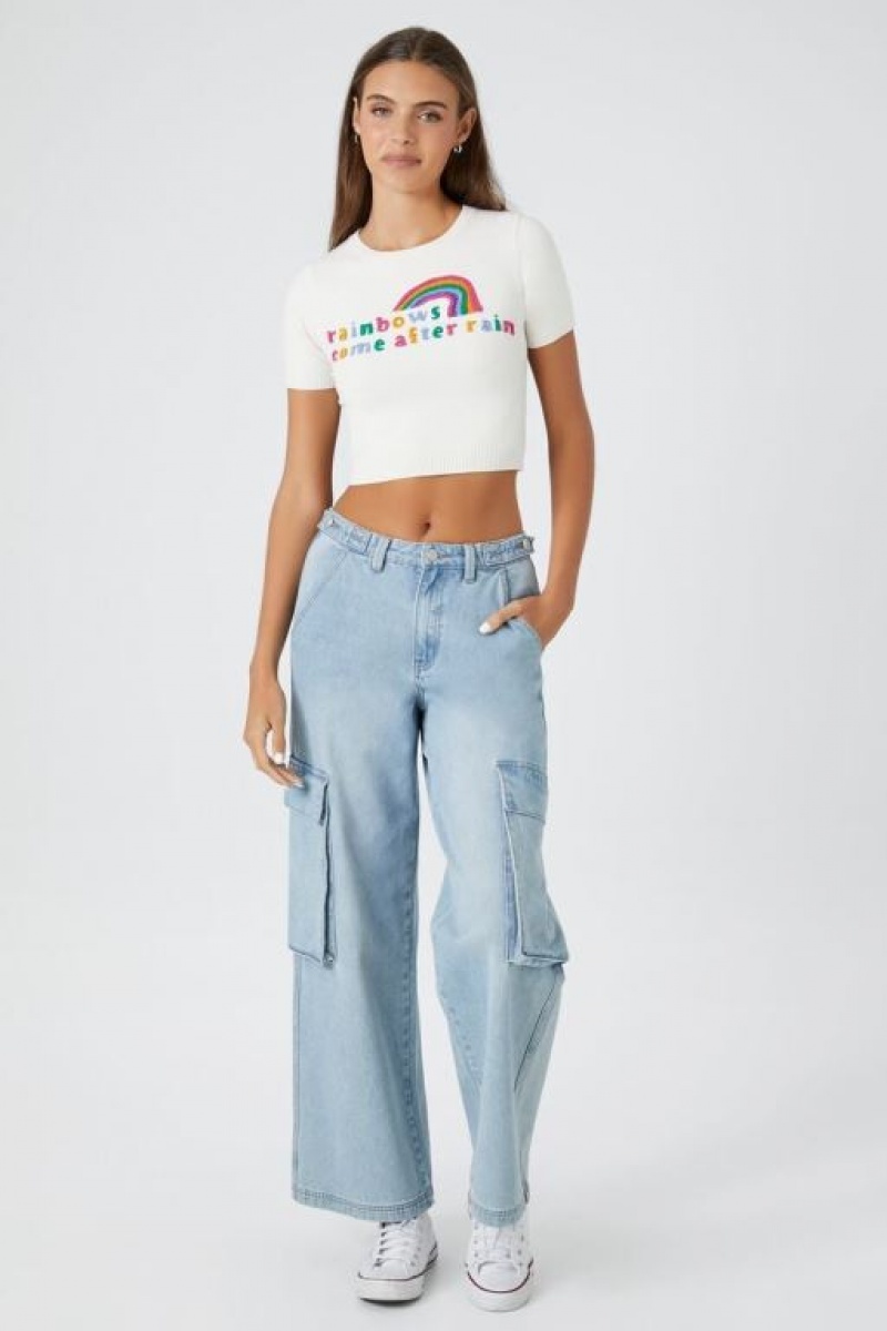 Camisa Forever 21 Rainbows Estampadas Knit Mujer Blancas Multicolor | PyDGuYOMYUO