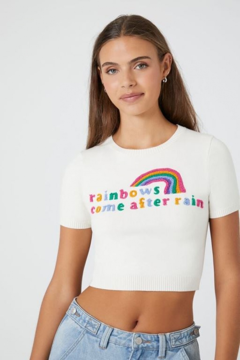 Camisa Forever 21 Rainbows Estampadas Knit Mujer Blancas Multicolor | PyDGuYOMYUO