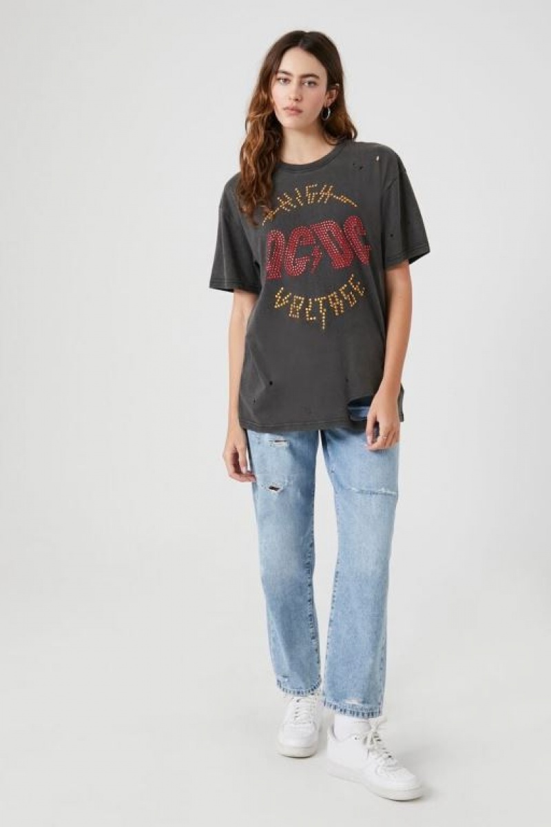 Camisa Forever 21 Rhinestone Acdc Estampadas Mujer Negras Multicolor | HuJl8Zq0vmD