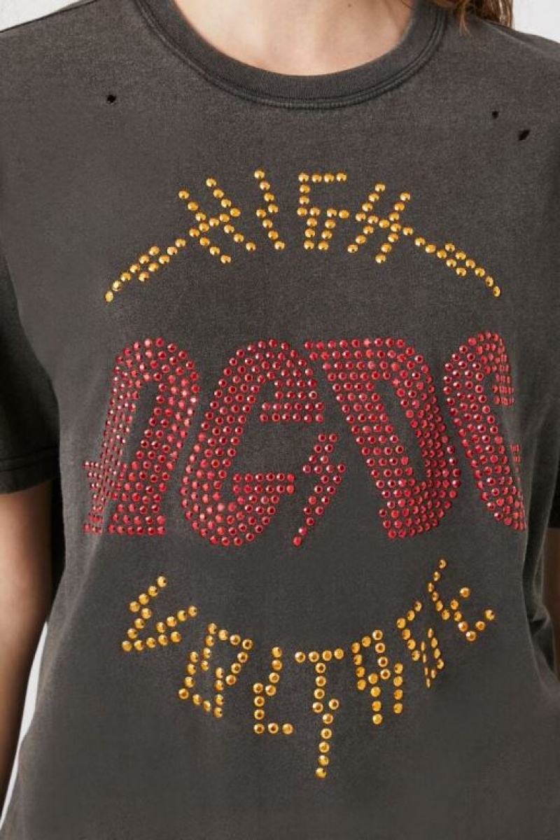 Camisa Forever 21 Rhinestone Acdc Estampadas Mujer Negras Multicolor | HuJl8Zq0vmD