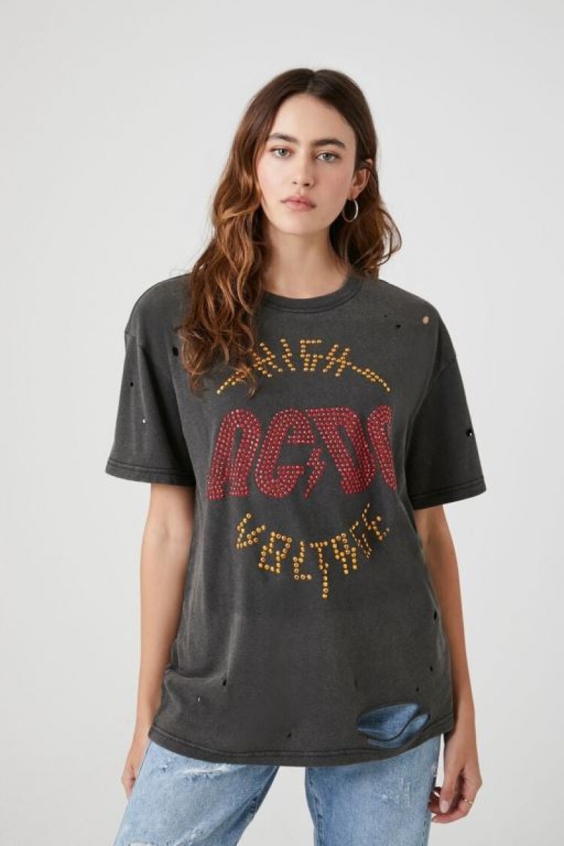 Camisa Forever 21 Rhinestone Acdc Estampadas Mujer Negras Multicolor | HuJl8Zq0vmD