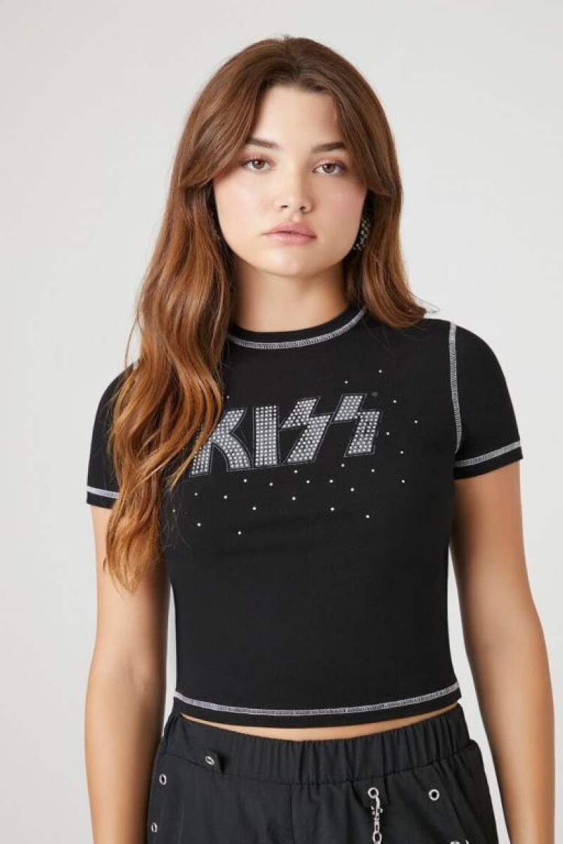 Camisa Forever 21 Rhinestone Kiss Estampadas Cropped Mujer Negras Multicolor | 8uW2E8zUuRv